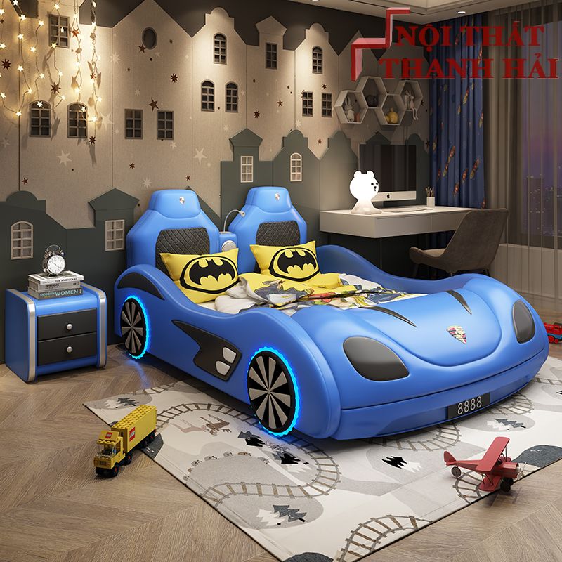 Giường ô tô cao cấp đẹp cho bé trai màu xanh GTE081