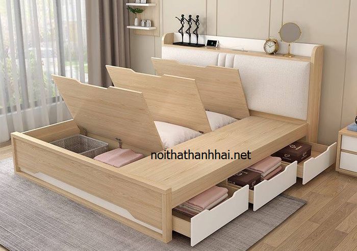 Mẫu giường ngủ gỗ đẹp có ngăn kéo chứa đồ