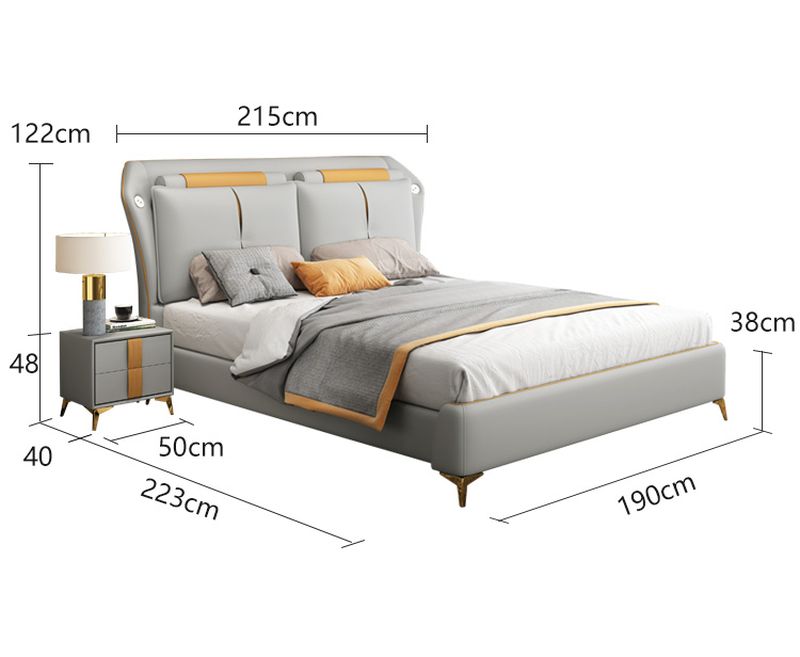 Giường ngủ Luxury cao cấp da bò thật từ Ý GN053 7