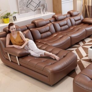 Bộ ghế sofa bọc da hiện đại cao cấp sang trọng SF001 màu nâu
