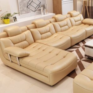 Bộ ghế sofa bọc da hiện đại cao cấp sang trọng SF001 màu kem