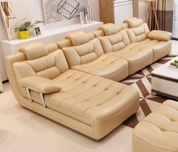 Bộ ghế sofa bọc da hiện đại cao cấp sang trọng SF001 màu kem