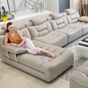 Bộ ghế sofa bọc da hiện đại cao cấp sang trọng SF001 màu trắng
