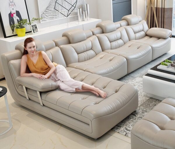 Bộ ghế sofa bọc da hiện đại cao cấp sang trọng SF001 màu trắng
