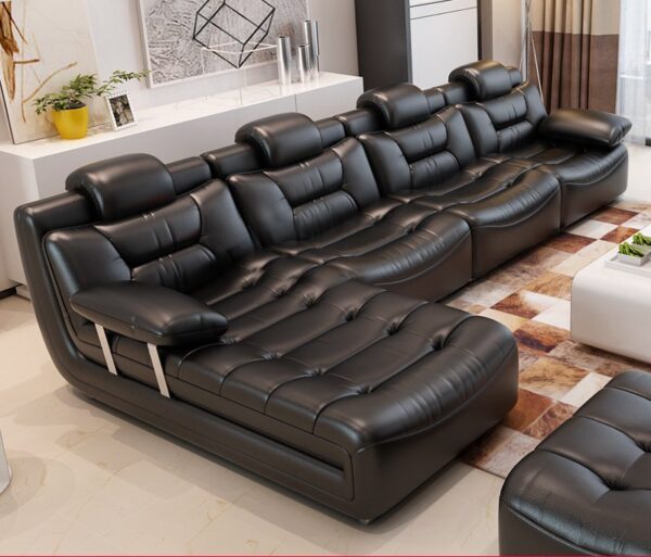 Bộ ghế sofa bọc da hiện đại cao cấp sang trọng SF001 màu đen