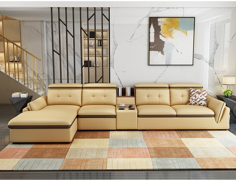 Bộ ghế sofa hiện đại góc chữ L đẹp SF002 màu vàng kem