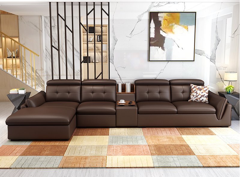 Bộ ghế sofa hiện đại góc chữ L đẹp SF002 màu nâu