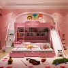 Giường tầng đa năng cho bé GTE044 có cầu thang, giường phụ, cầu trượt và ngăn kéo màu hồng