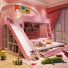 Giường tầng đa năng cho bé GTE044 có giường phụ, cầu trượt và ngăn kéo màu hồng