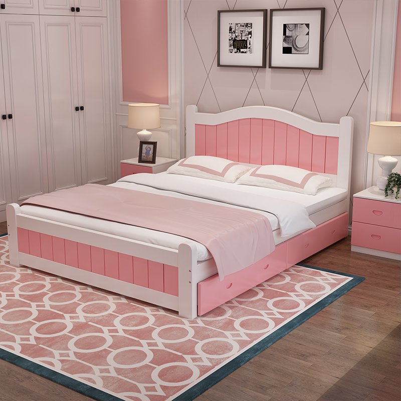 Giường trẻ em bằng gỗ đẹp GTE022 màu hồng