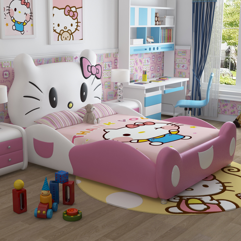 Giường cho bé gái hình chú mèo Hello Kitty GTE011 màu hồng đậm