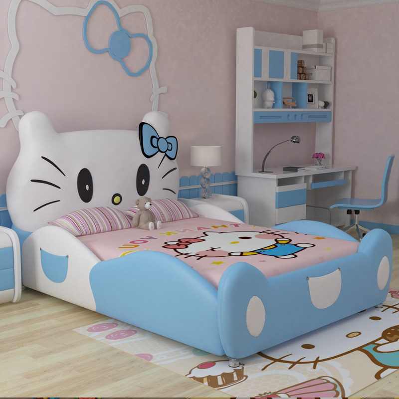 Giường cho bé gái hình chú mèo Hello Kitty GTE011 xanh dương