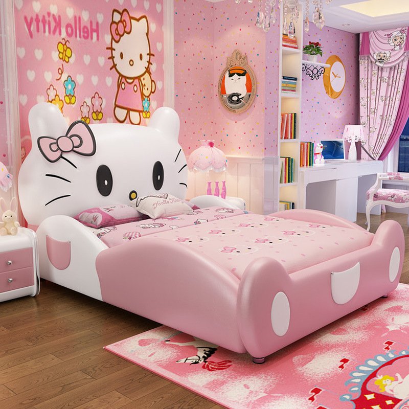 Giường công chúa bé gái hello kitty trẻ em GTE011 màu hồng nhạt