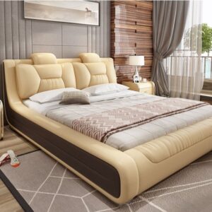 Giường hiện đại bọc da cao cấp sang trọng GN006 màu vàng kem
