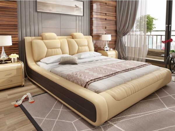 Giường hiện đại bọc da cao cấp sang trọng GN006 màu vàng kem