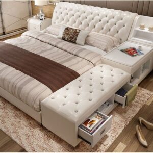 Giường tatami kiểu nhật bọc da có ngăn kéo GN008 màu trắng