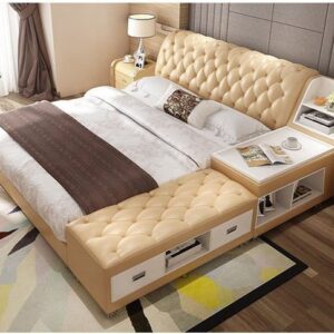 Giường tatami kiểu nhật bọc da có ngăn kéo GN008 màu kem