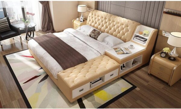 Giường tatami kiểu nhật bọc da có ngăn kéo GN008 màu kem