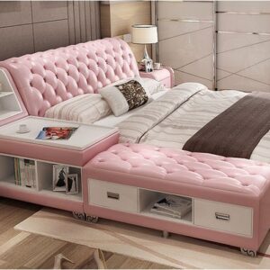 Giường tatami kiểu nhật bọc da có ngăn kéo GN008 màu hồng