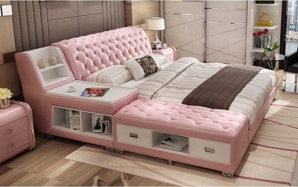Giường tatami kiểu nhật bọc da có ngăn kéo GN008 màu hồng