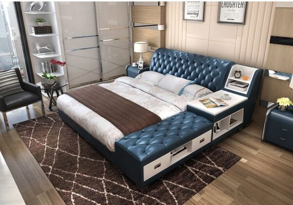 Giường tatami kiểu nhật bọc da có ngăn kéo GN008 xanh da trời