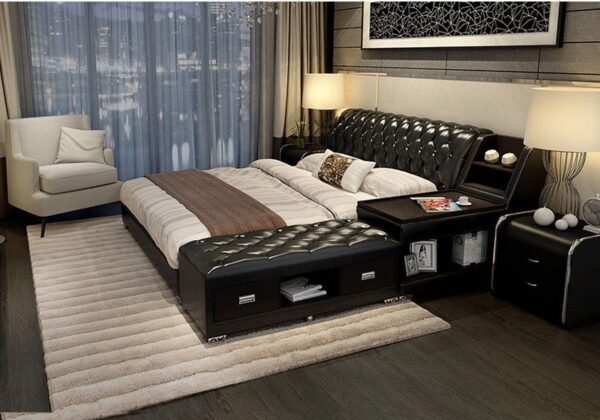 Giường tatami kiểu nhật bọc da có ngăn kéo GN008 đen
