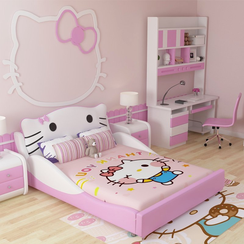 Mẫu giường ngủ cho bé hình mèo Hello Kitty GTE001 màu hồng