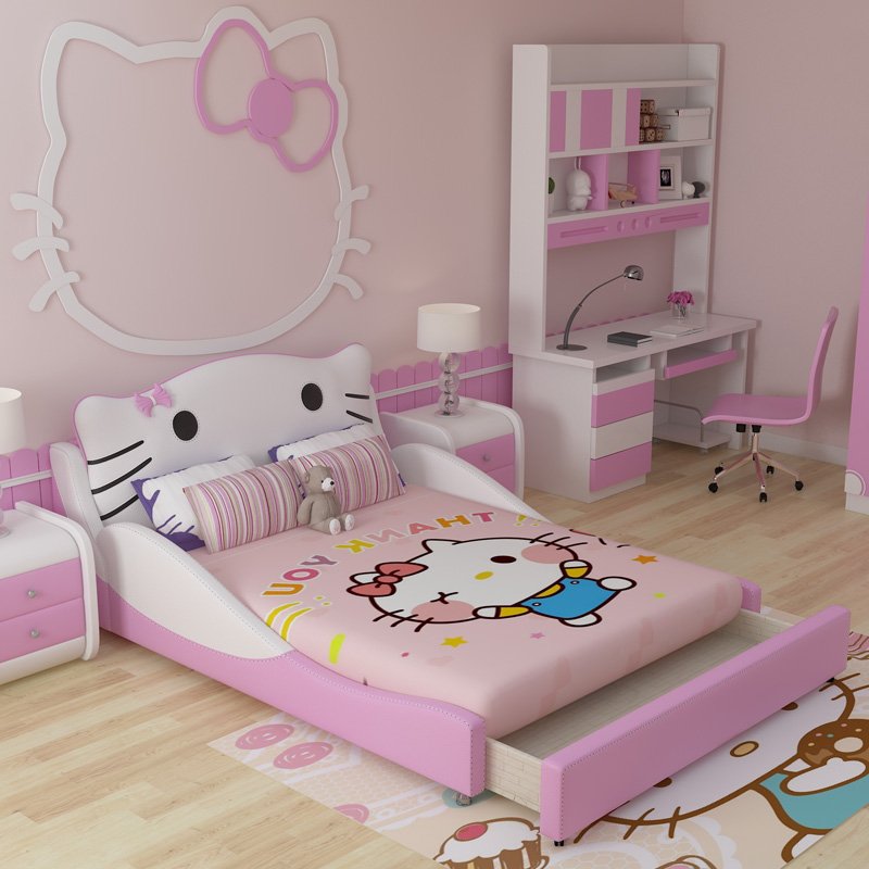 Giường trẻ em Hello Kitty màu hồng có ngăn kéo