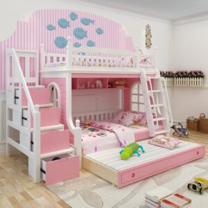 Mẫu giường tầng trẻ em đẹp GTE046 có giường phụ