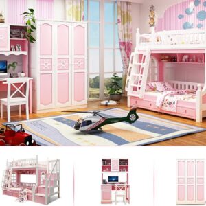 Nội thất giường tầng cho trẻ em màu hồng GTE046