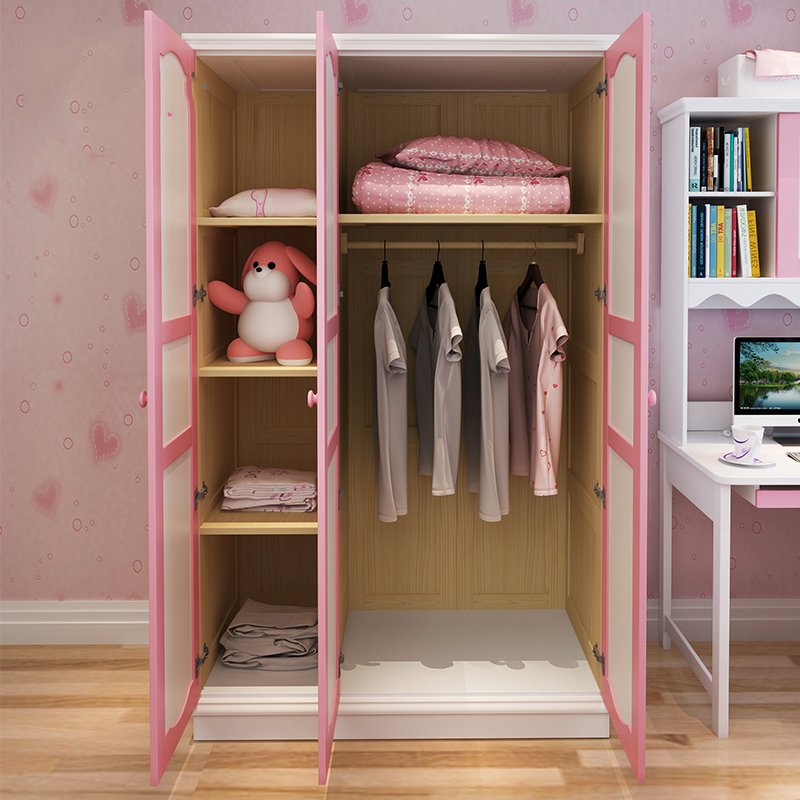 Tủ quần áo trẻ em màu hồng phấn bằng gỗ TTE003 2