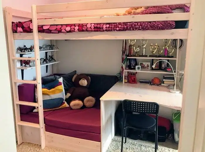Giường tầng kết hợp bàn học, bàn làm việc cho bé và người lớn