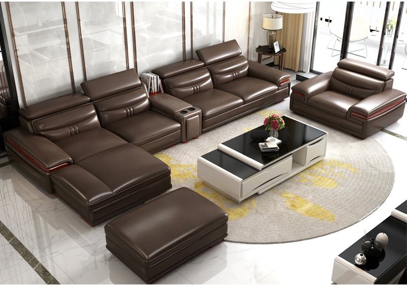 Bộ sofa phòng khách bọc da nhập khẩu SF003 - Nội Thất THANH HẢI