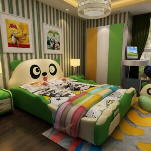 Giường cho bé hình chú gấu Panda dễ thương GTE030 màu xanh lá cây