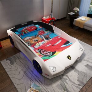 Giường ô tô thể thao 3D T6 Lamborghini GTE066 dòng cao cấp nhập khẩu màu trắng Giường ô tô thể thao 3D T6 Lamborghini GTE066 dòng cao cấp nhập khẩu màu trắng