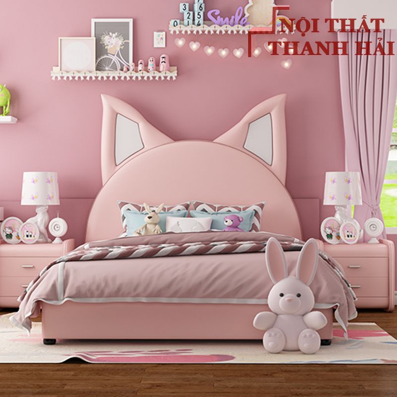 Giường công chúa tai mèo hello kitty GTE028 màu hồng