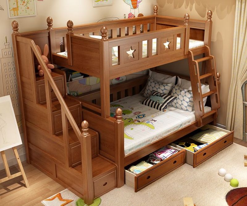 Giường tầng cho bé làm bằng gỗ sồi GTE049 2