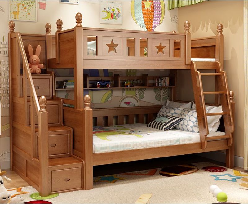 Giường tầng cho bé làm bằng gỗ sồi GTE049 3
