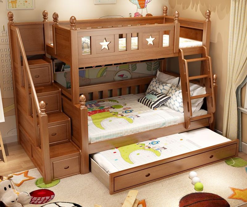 Giường tầng cho bé làm bằng gỗ sồi GTE049 4