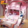 Giường tầng công chúa màu hồng có giường phụ và cầu trượt