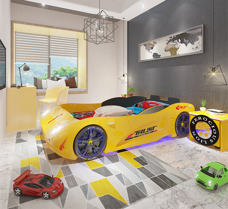 Giường ô tô thể thao 3D T400 Maserati + đèn led + âm nhạc GTE065 màu vàng