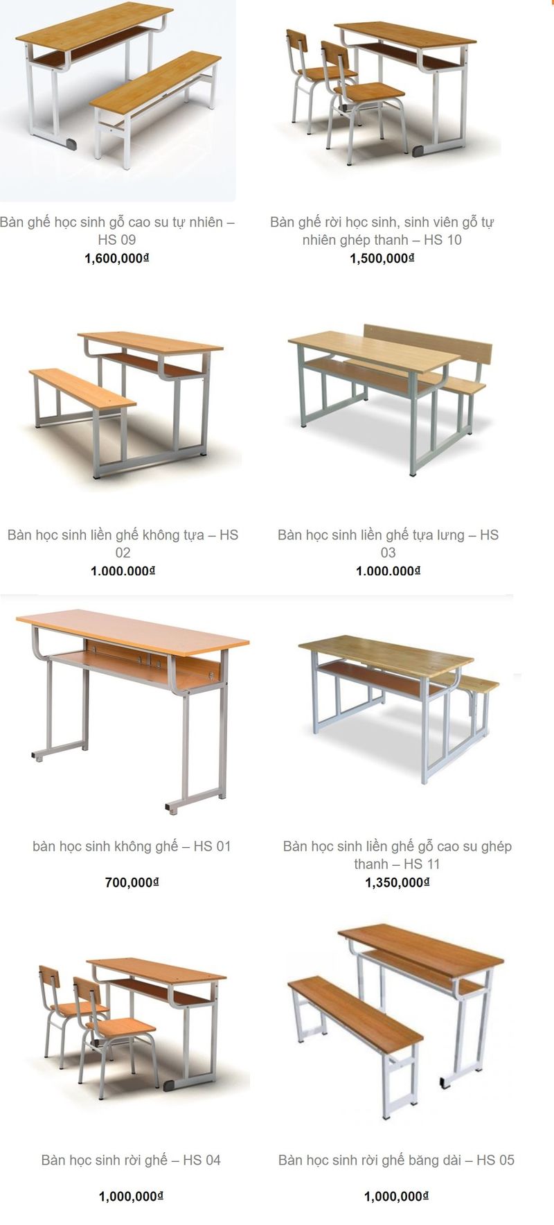 Bảng giá bàn ghế học sinh lớp 1, 2, 3, 4, 5, cấp 1, cấp 2