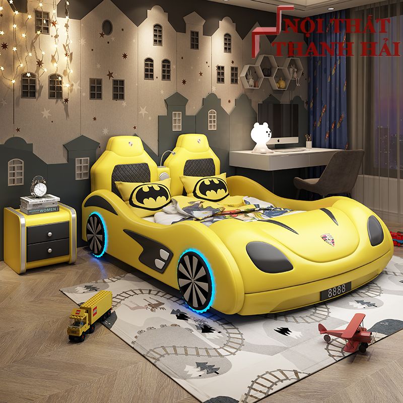 Giường ô tô cao cấp đẹp cho bé trai màu vàng GTE081
