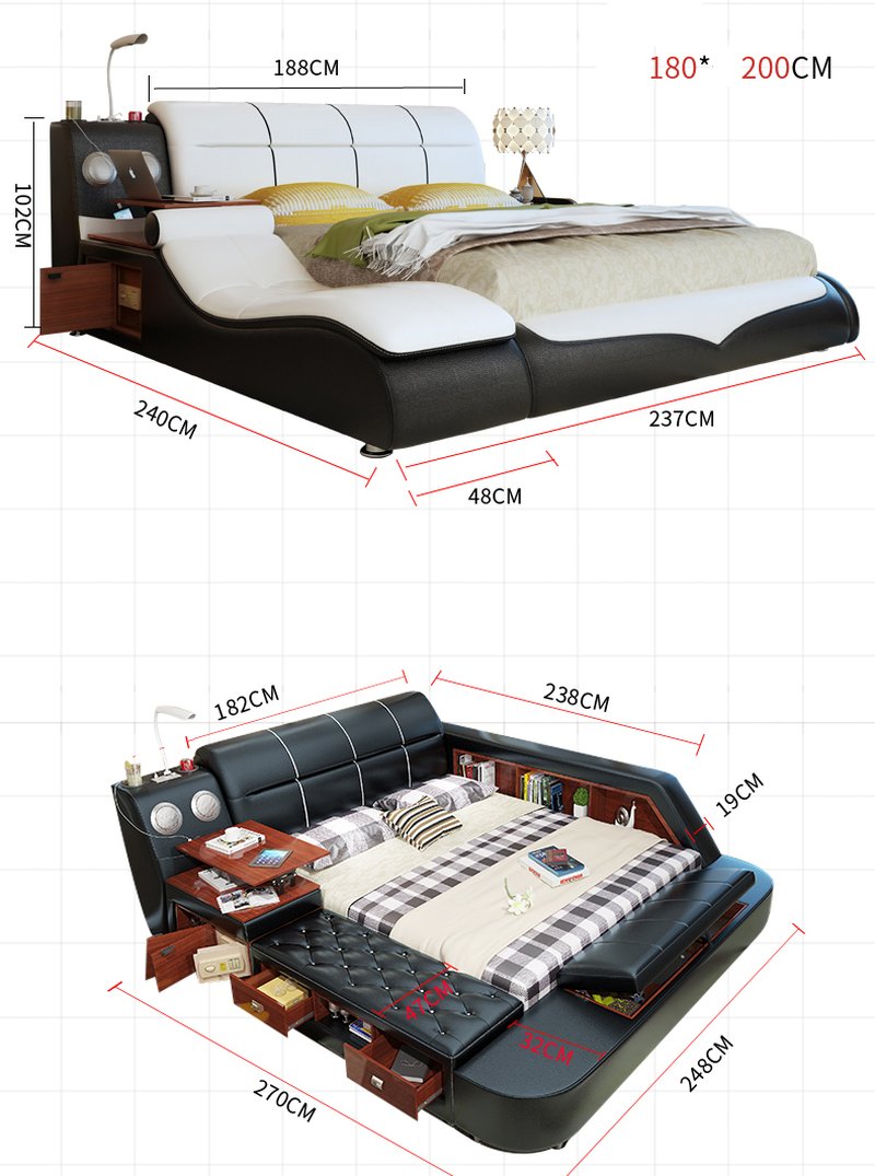 Kích thước giường bọc da có ghế thư giãn GN013