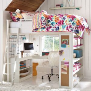 Giường 2 tầng có bàn học + giá sách cho trẻ em, người lớn GTE099