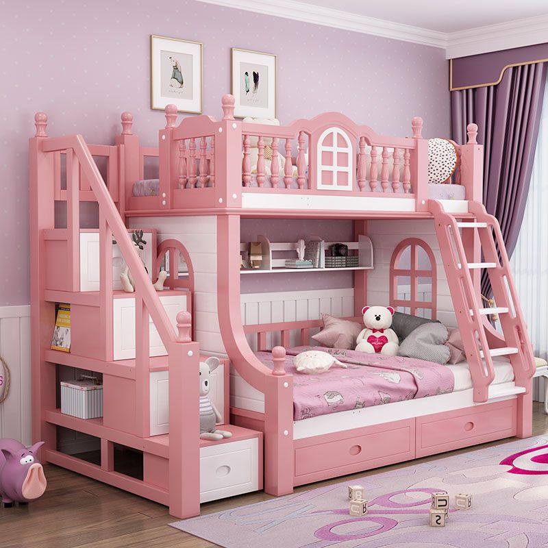 Giường tầng công chúa bé gái xinh xắn đẹp màu hồng GTE084