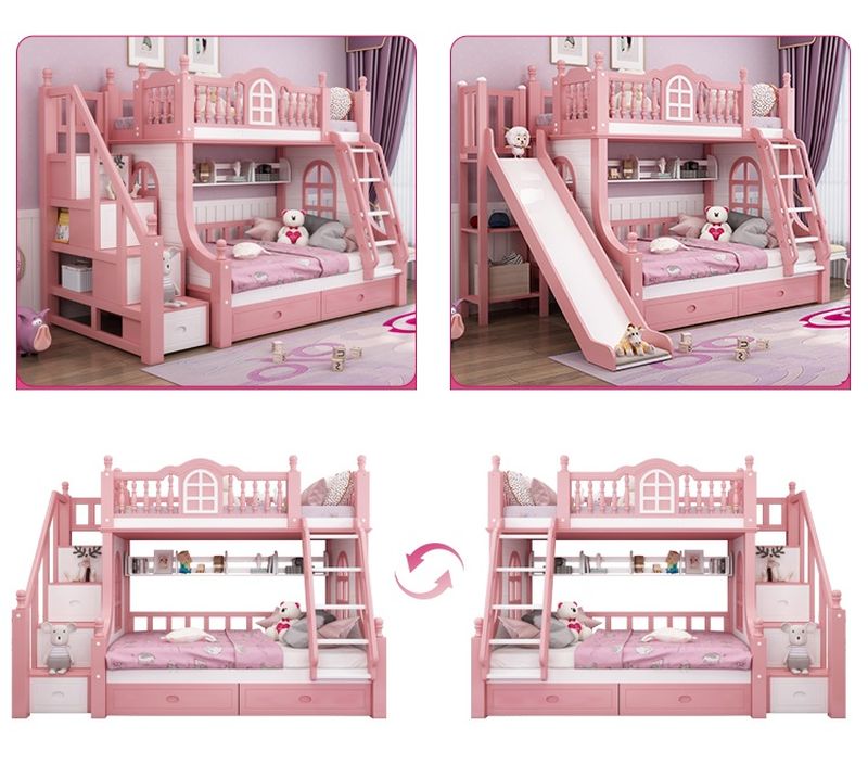 Giường tầng công chúa bé gái xinh xắn đẹp màu hồng GTE084 các kiểu