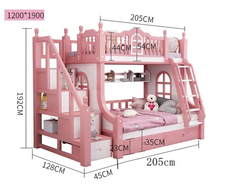 Kích cỡ Giường tầng công chúa bé gái xinh xắn đẹp màu hồng GTE084