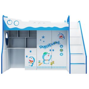 Giường 2 tầng kèm bàn học + tủ quần áo ván in hình Doremon GTE104