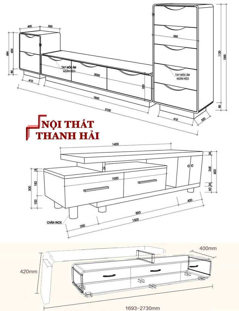 kích thước kệ TiVi hiện đại